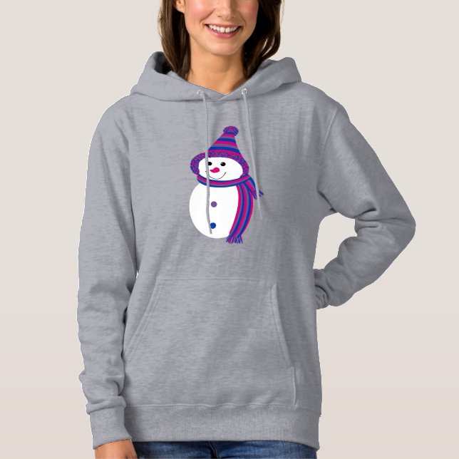 Pull À Capuche Bi Pride Snowman Snowperson rose violet bleu (Devant)