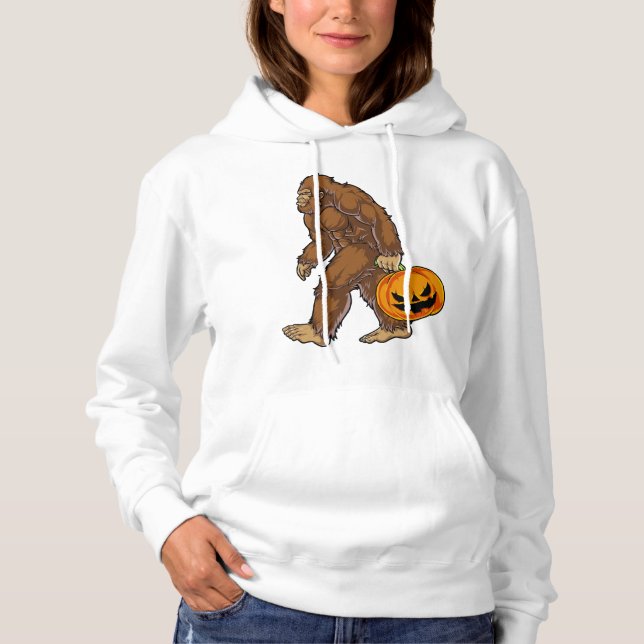 Pull À Capuche Bigfoot Sasquatch portant un T-shirt Citrouille ef (Devant)