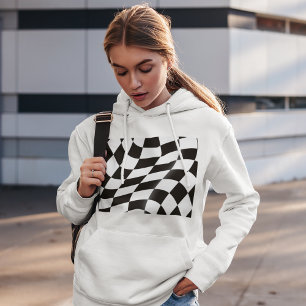 Pull À Capuche Black And White Checkered Flag Womens Hoodie