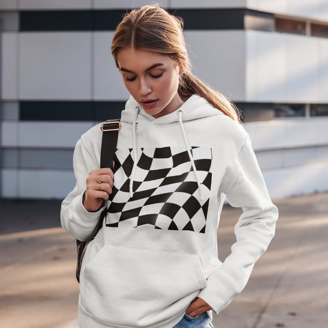 Pull À Capuche Black And White Checkered Flag Womens Hoodie (Créateur téléchargé)