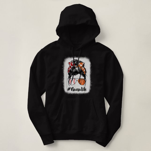 Pull À Capuche Bleached Nana Life Baseball Basketball Messy Bun M (Design devant)