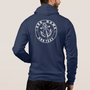 Pull À Capuche Blue Nautical Ancre yacht club bateau marina Nom T