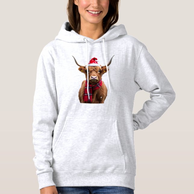 Pull À Capuche Boho Xmas Noël Vache des Highlands T-Shirt (4) (Devant)
