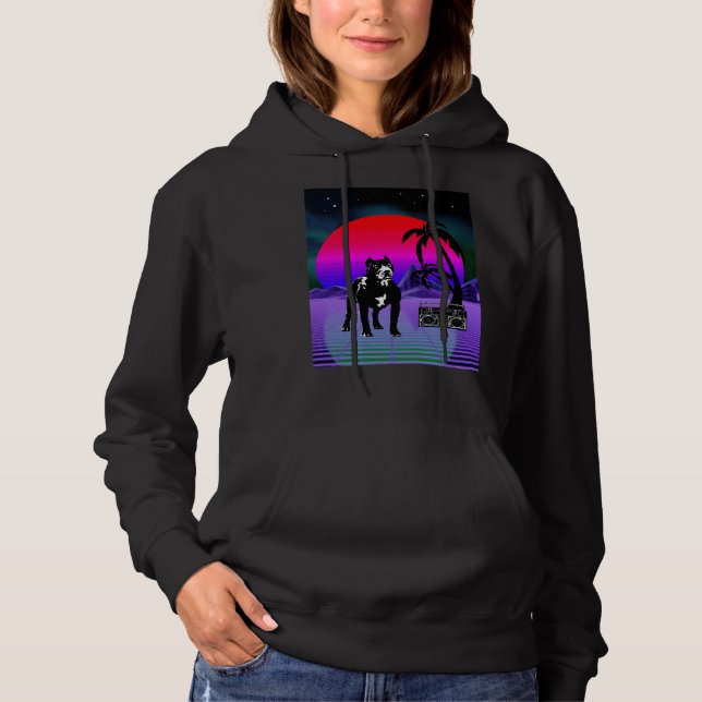 Pull À Capuche Boîte de démarrage rétro pour chien Pitbull Synthw (Devant)