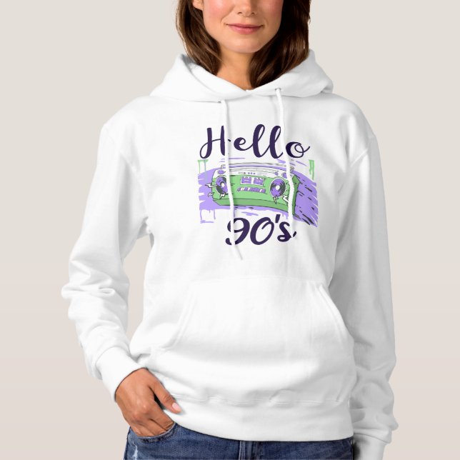 Pull À Capuche Bonjour 90s radio cassette enregistreur (Devant)
