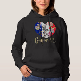 Pull À Capuche Bonjour France I Love Paris French Flag Heart Fren
