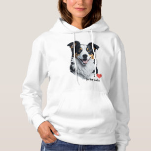 Pull À Capuche Bordure Collie face (avec le texte I Love)