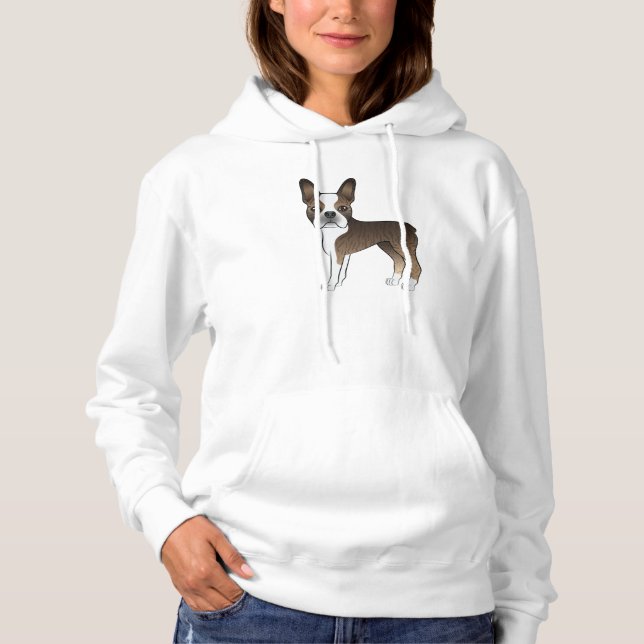 Pull À Capuche Boston Terrier Bringé Et Blanc Chien De Dessin Ani (Devant)
