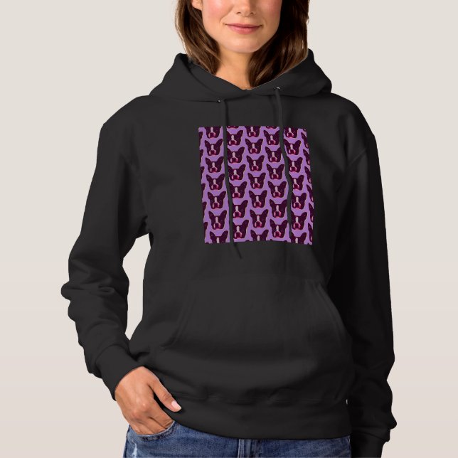 Pull À Capuche Boston Terrier Visage Pop Art En Purple Botte viol (Devant)