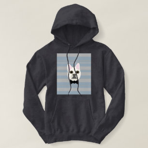 Pull À Capuche Bouledogue français blanc rayé