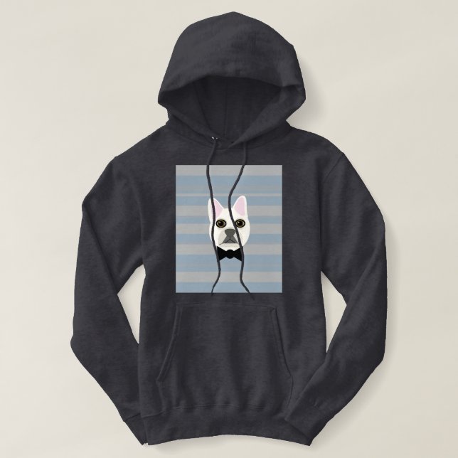 Pull À Capuche Bouledogue français blanc rayé (Design devant)