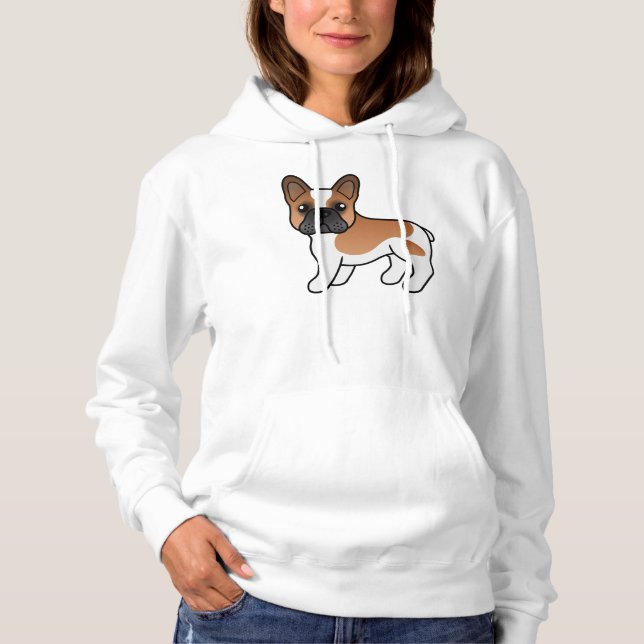 Pull À Capuche Bouledogue Français Rouge Piebalde Chien de Dessin (Devant)