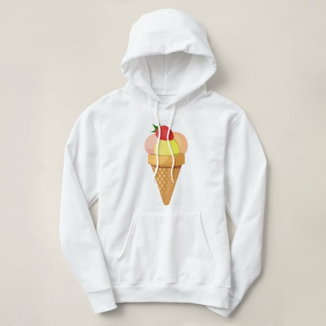 Pull À Capuche Boules de crème glacée et fraise en cône gaufre (Design devant)
