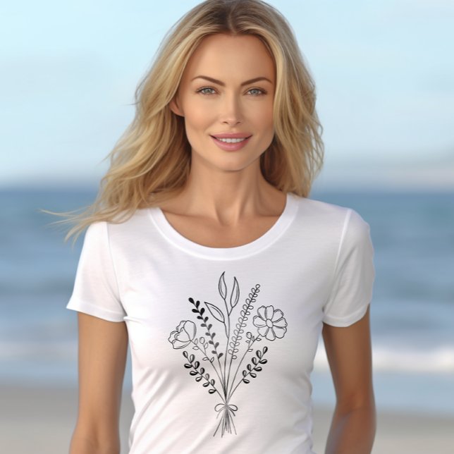 Pull À Capuche Bouquet de fleurs Boho Line Art (Créateur téléchargé)