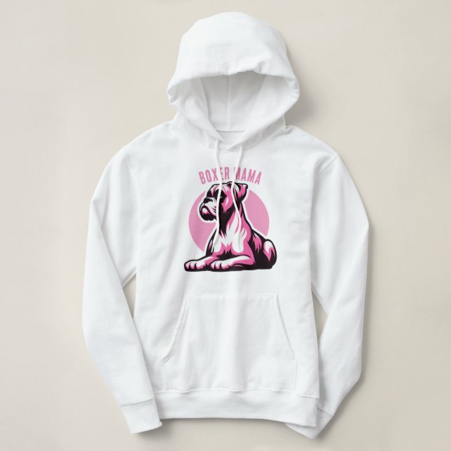 Pull À Capuche Boxer Mama : Joli Chien Rose Boxer Silhouette (Design devant)