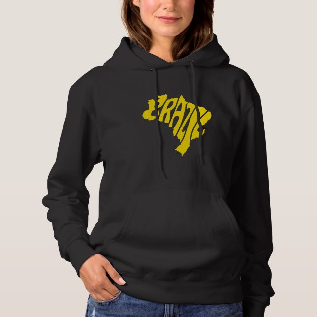 Pull À Capuche Brésil Lettrer Sur La Carte Avec Drapeau Brésilien (Devant)