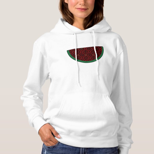 Pull À Capuche Broderie de pastèque de Palestine tatreez rouge  (Devant)