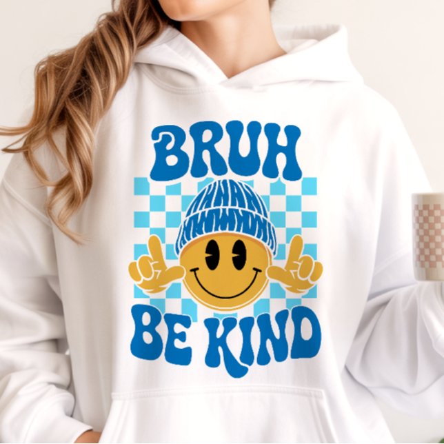 Pull À Capuche Bruh Be Kind Happy Face Beanie Bleu (Créateur téléchargé)