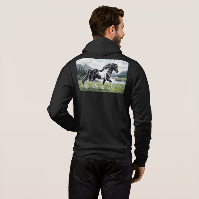 Pull À Capuche Brunskjottur Poney noir pie Icelandic aquarelle (Dos entier)