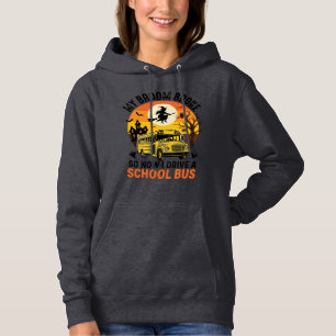 Pull À Capuche Bus Scolaire Sorcière Halloween Design Vintage Ens