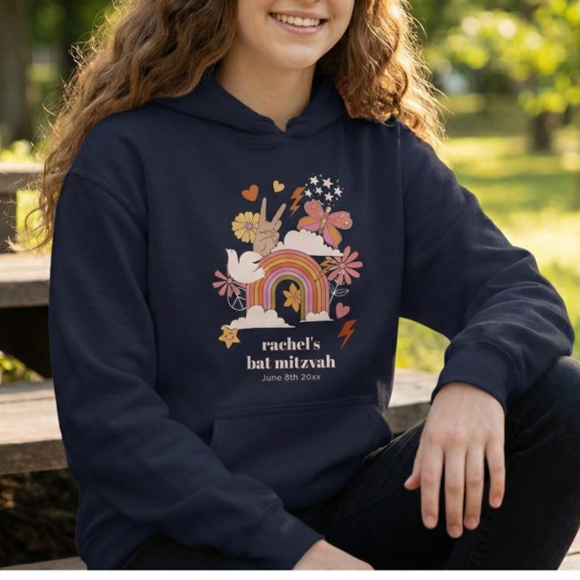 Pull À Capuche Cadeau personnalisé de Bat Mitzvah Hippie Groovy 7 (Créateur téléchargé)