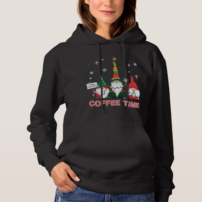Pull À Capuche Café Avec Trois Gnomes Joyeux Noël Cos (Devant)