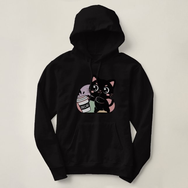 Pull À Capuche Café chat noir ( décaf ) (Design devant)