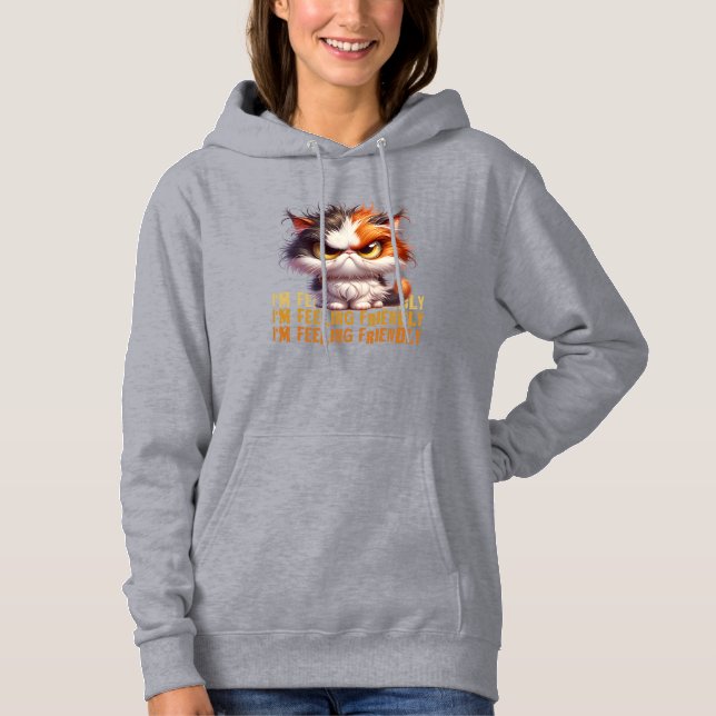 Pull À Capuche Calico Grumpy Chat et une citation drôle (Devant)