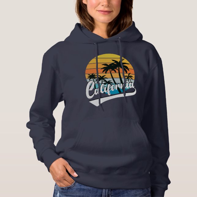 Pull À Capuche California Retro Sunset Navy Sweat-shirt pour femm (Devant)