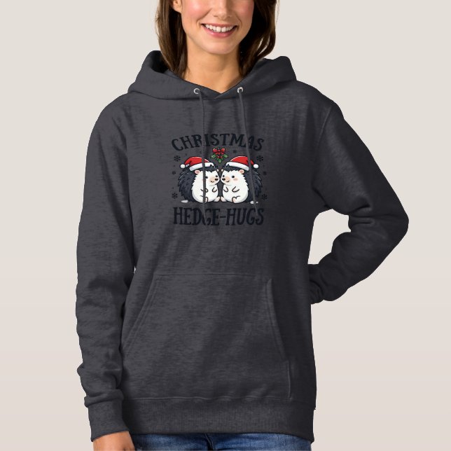 Pull À Capuche Câlins de Noël au hérisson Mignon design de vacanc (Devant)