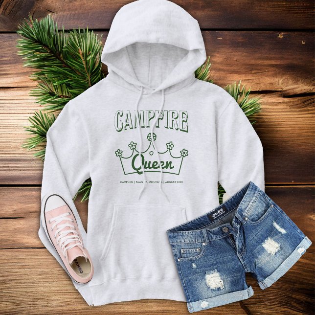 Pull À Capuche Camping Queen Bride Camp Bachelorette Party Chic (camp bachelorette party forest green campfire queen bride shirt white)