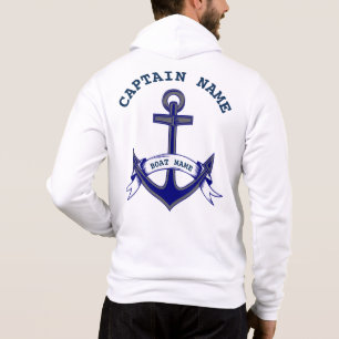 Pull À Capuche Capitaine Ancre Custom Nautical Blue Mens Zip