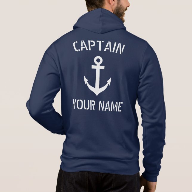 Pull À Capuche Capitaine de bateau à ancre bleue et blanche de ma (Dos)