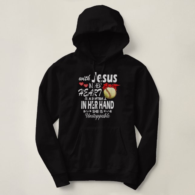 Pull À Capuche Capteur de lanceur de softball avec Jésus en elle (Design devant)