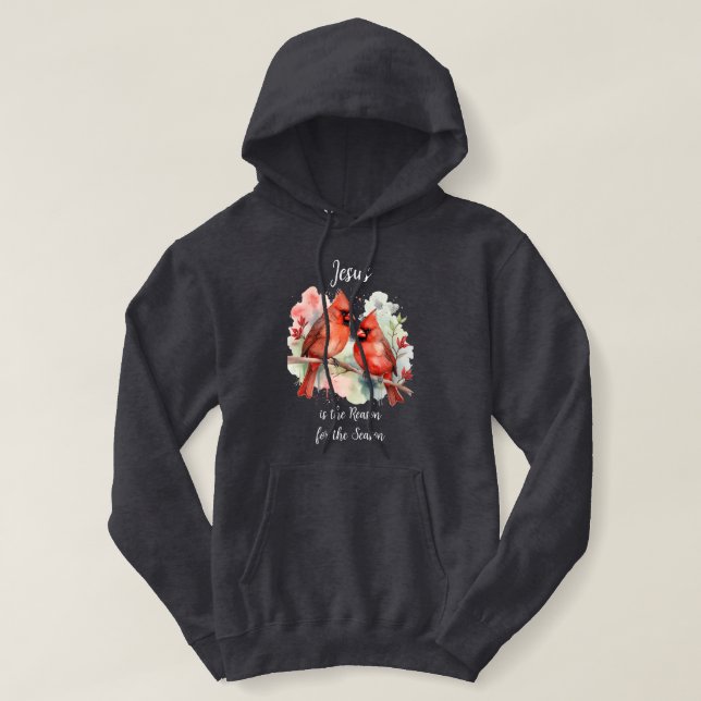 Pull À Capuche Cardinal Rouge de Noël Jésus Raison de la Saison (Design devant)