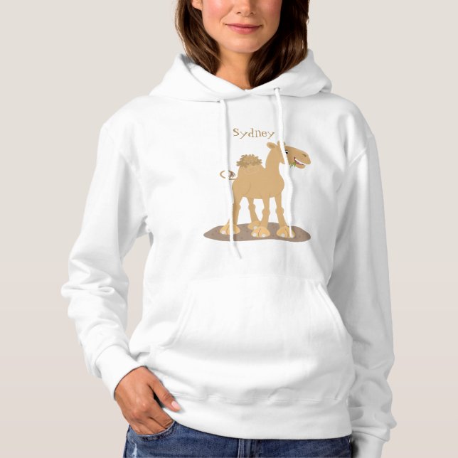 Pull À Capuche Caricature de dromadaire joyeux et souriant (Devant)