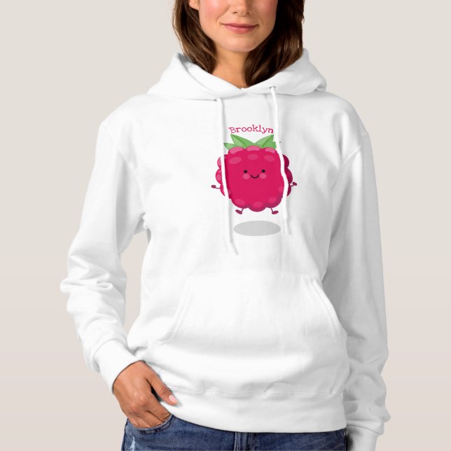 Pull À Capuche Caricature de framboise très heureuse (Devant)