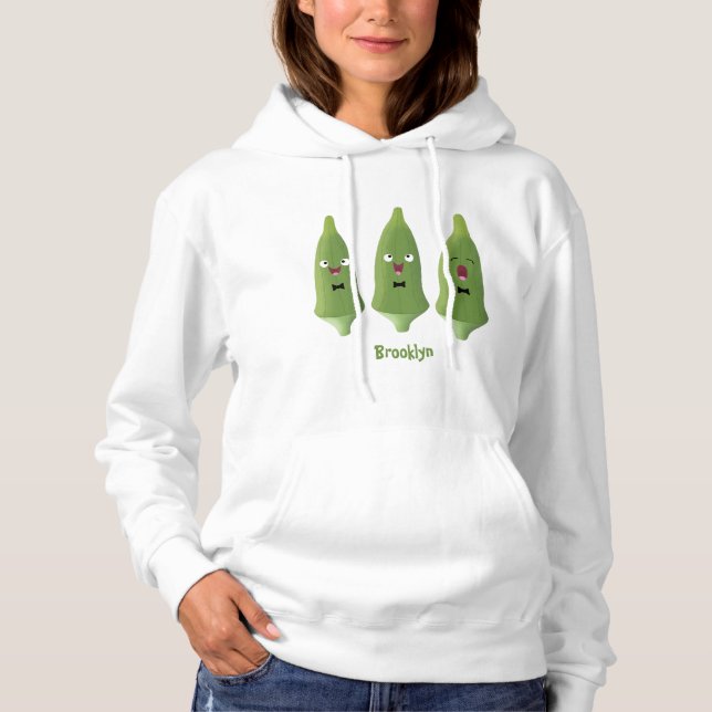 Pull À Capuche Caricature de légumes de l'okra chantante mignonne (Devant)