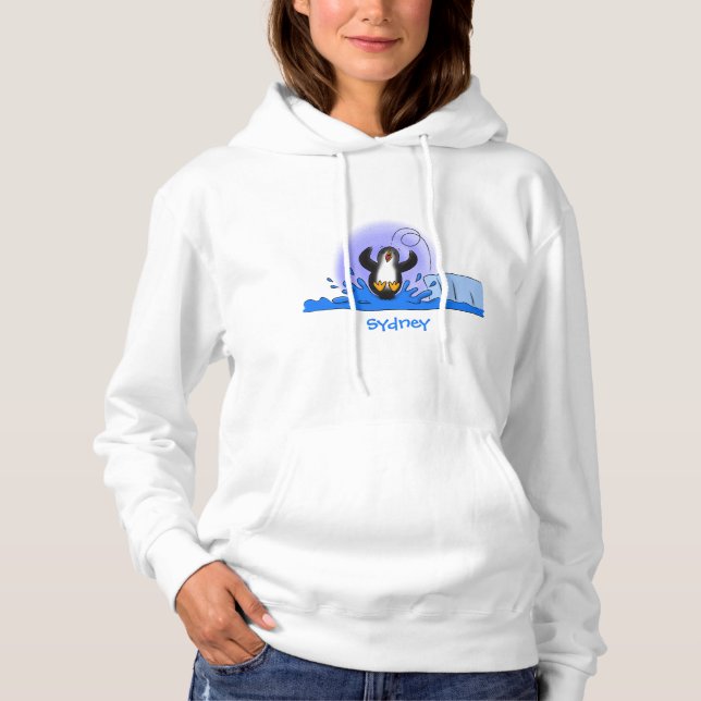 Pull À Capuche Caricature de manchot joyeux sautant (Devant)