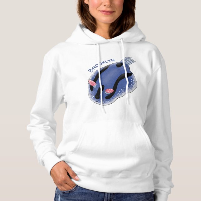 Pull À Capuche Caricature de nudibranche bleu mignon (Devant)