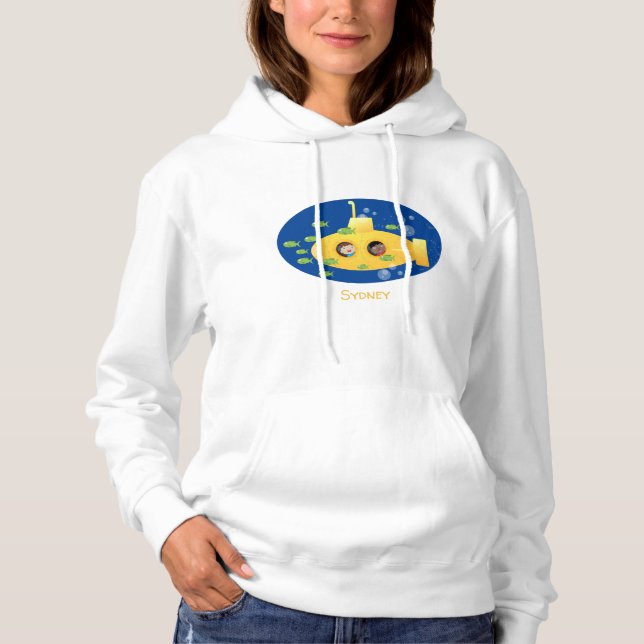 Pull À Capuche Caricature de poisson sous-marin jaune mignon (Devant)