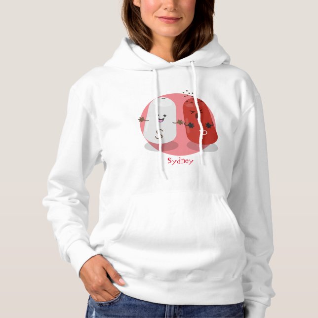 Pull À Capuche Caricature de shakers de sel et de poivre de Cute  (Devant)