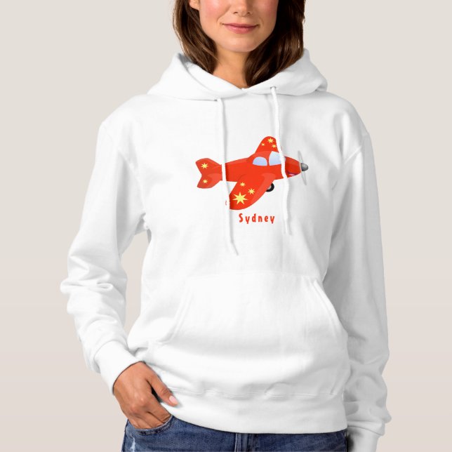 Pull À Capuche Caricature de vol d'avion rouge mignon (Devant)
