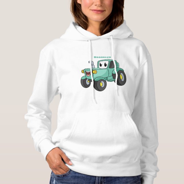 Pull À Capuche Caricature joli tracteur vert joyeux (Devant)