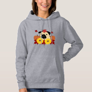Pull À Capuche Carlin d'automne avec Feuilles, Citrouilles et tou
