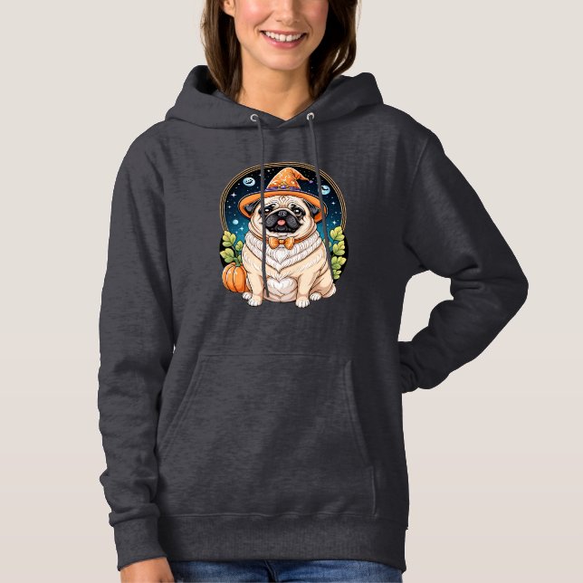Pull À Capuche "Carlin de Chubby en Sorcière Casquette Halloween  (Devant)