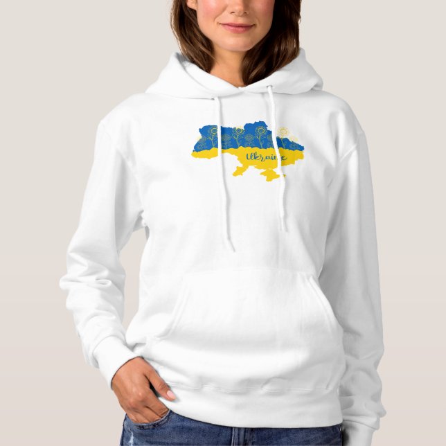 Pull À Capuche Carte de l'Ukraine avec tournesol et drapeau ukrai (Devant)
