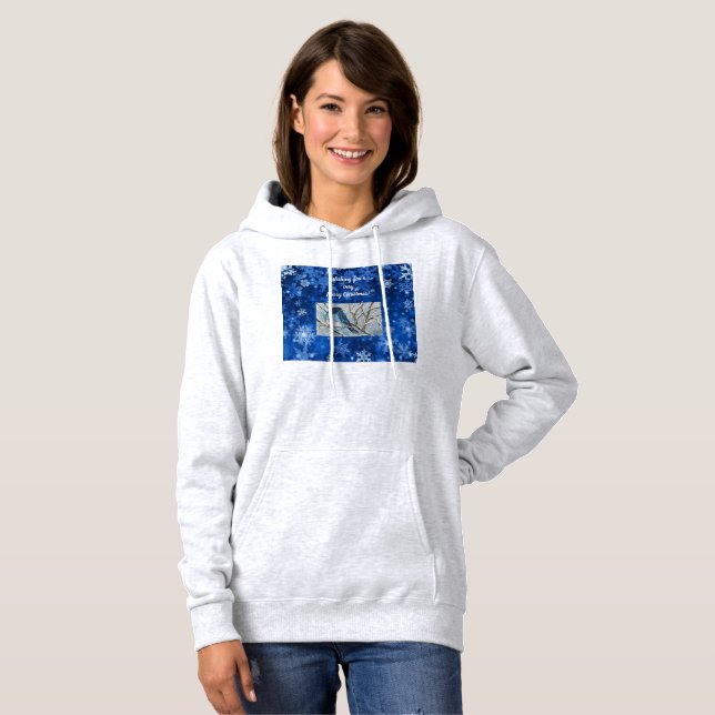 Pull À Capuche Carte pour notes Snowy Bluebird (Devant entier)