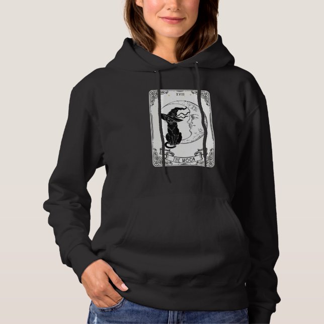 Pull À Capuche Carte Tarot Lune Éffrayante sorcière Chat Noir Cre (Devant)