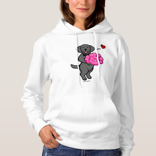 Pull À Capuche Carton noir Labrador et Rose (Devant)